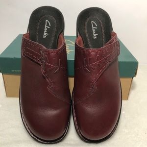Clarks Shoe Women Patty Morocco Clog Mule Leather Upper Red Wine Maroon sz 7M